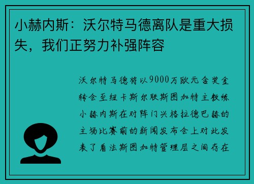 小赫内斯：沃尔特马德离队是重大损失，我们正努力补强阵容